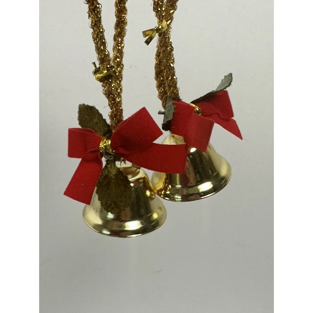 Lot Of 4 Gold Color Rustic Vintage Iron Tin Metal Ornaments Jingle Bells 1980's
